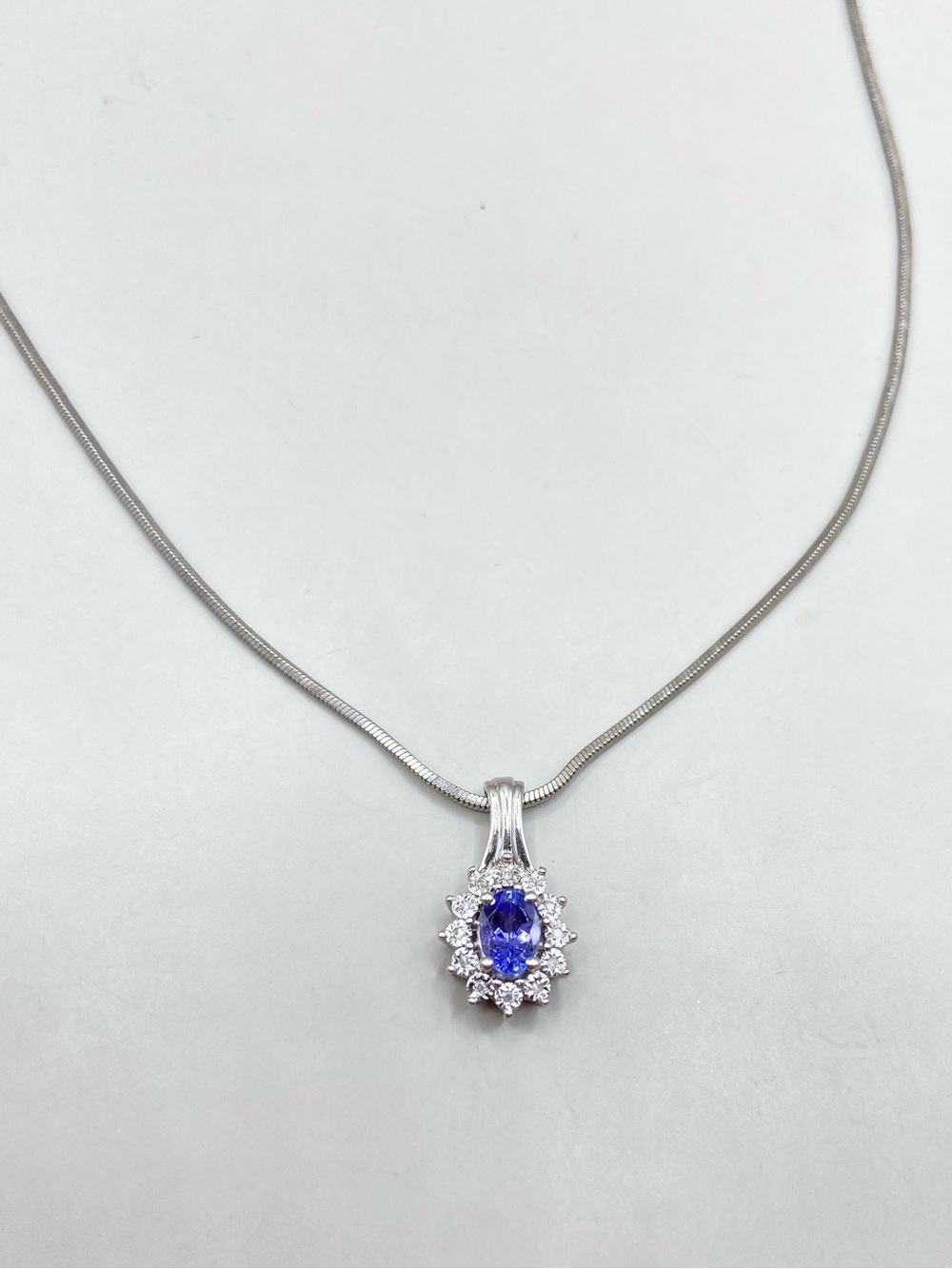 Sterling Silver KRN Gemstone Halo Pendant Necklace
